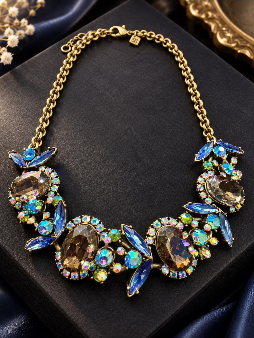 BANANA REPUBLIC STATEMENT BIB NECKLACE FORMAL IRIDESCENT AB RHINESTONES